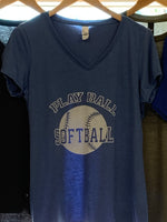 Play Softball Ladies V-Neck Tee