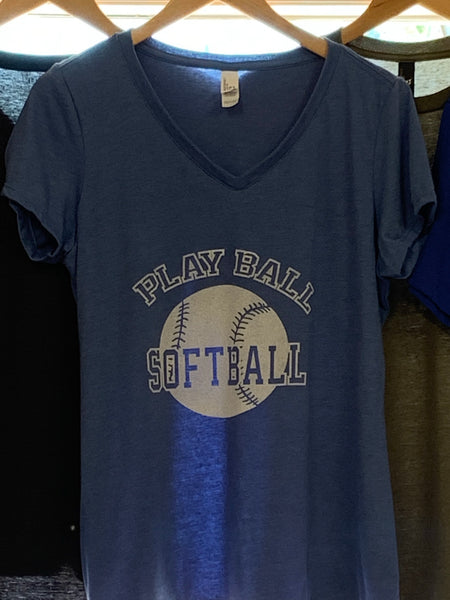 Play Softball Ladies V-Neck Tee